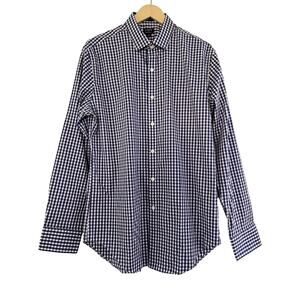 J Crew Mens Slim‎ Performance Button Up Shirt Size L Navy Check Office Church